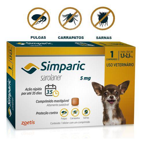 Imagem de Antipulgas Simparic 5mg Caes 1,3-2,5kg Caixa C/ 1comprimido