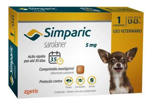 Imagem de Antipulgas Simparic 5mg Caes 1,3-2,5kg Caixa C/ 1comprimido