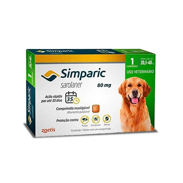 Imagem de Antipulgas Simparic Cães 80mg 20,1 a 40 kg 1 comprimido