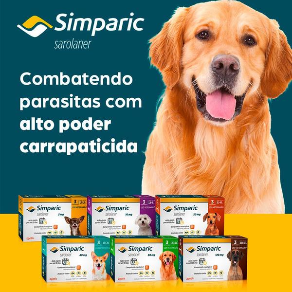 Imagem de Antipulgas Simparic Cães 80mg 20,1 a 40 kg 3 comprimido