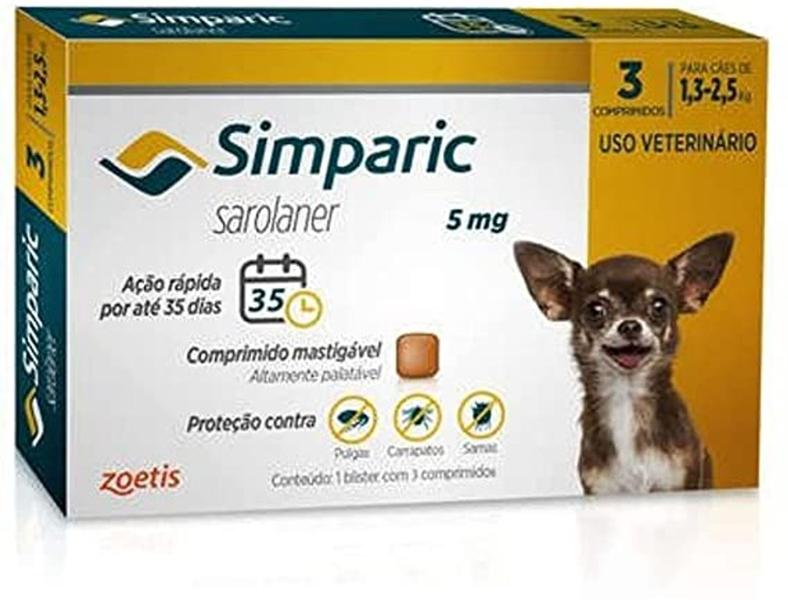 Imagem de Antipulgas Simparic para cães 1,3 a 2,5 kg com 3 tabletes