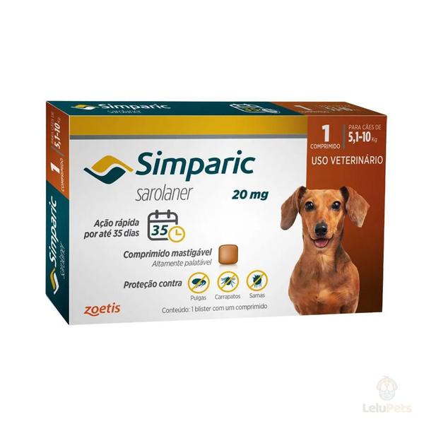 Imagem de Antipulgas Zoetis Simparic 20mg para Cães 5 a 10 Kg - 1 Comprimido