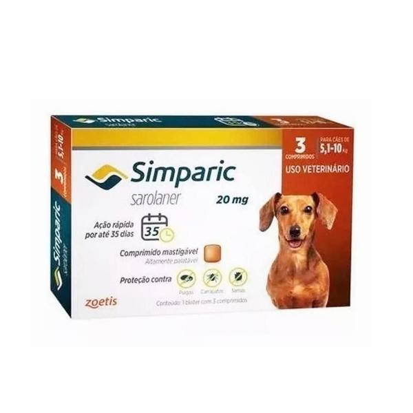 Imagem de Antipulgas Zoetis Simparic Cães 5 A 10Kg 3 Comprimidos 20Mg