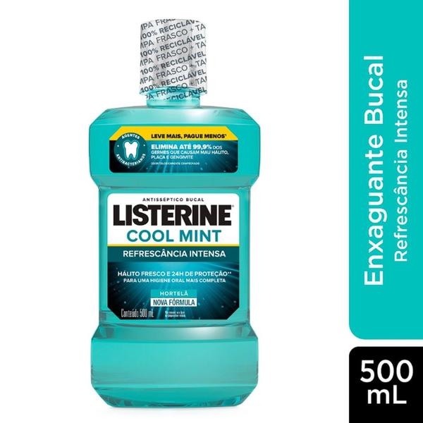 Imagem de Antisséptico Bucal Listerine Cool Mint Refrescância Intensa Sabor Hortelã 500ml Leve Mais Por Menos