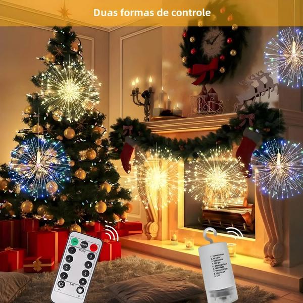 Imagem de Ao Ar Livre Led Fio De Cobre Luzes Fogos De Artifício 8 Modos Remoto Fada Starburst Luz Para Festa