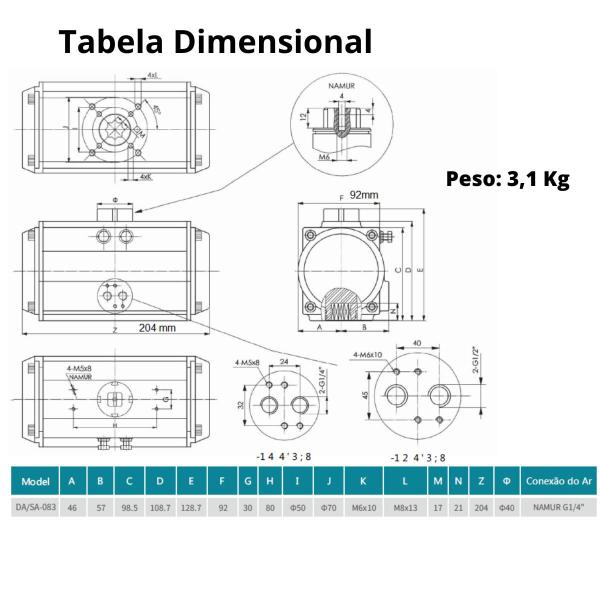 Imagem de AP700L083 Atuador Pneumático Dupla Ação - 86 Nm