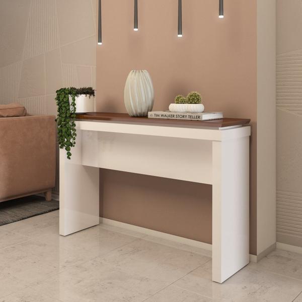 Aparador 120cm Moon Tamburato 50mm Off White/Cedro - Artely Imagem de Aparador 120cm Moon Tamburato 50mm Off White/Cedro