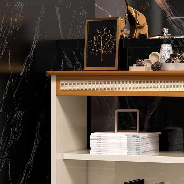 Aparador 137cm Sala com Rathan Memphis Off White/Cedro - EDN Imagem de Aparador 137cm Sala com Rathan Memphis Off White/Cedro