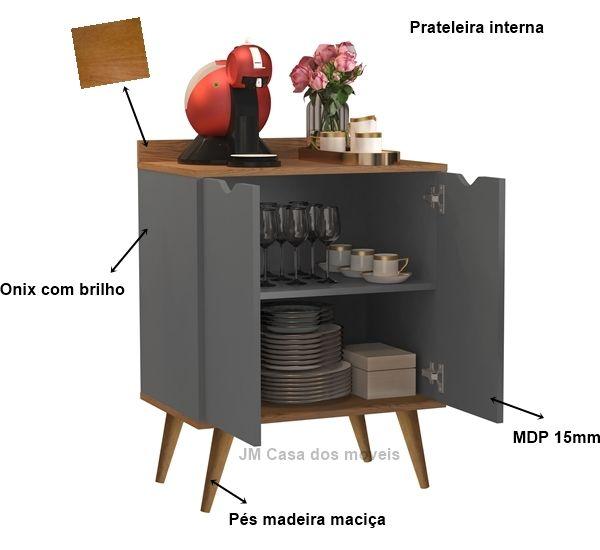 Imagem de Aparador 2 Portas Buffet Cava Plus Pés Palito Onix / Nature - Comprar Moveis para sua Casa