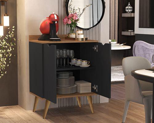 Imagem de Aparador 2 Portas Buffet Espresso Cantinho café  Pés Palito Preto / Caramelo - Comprar Moveis em Casa