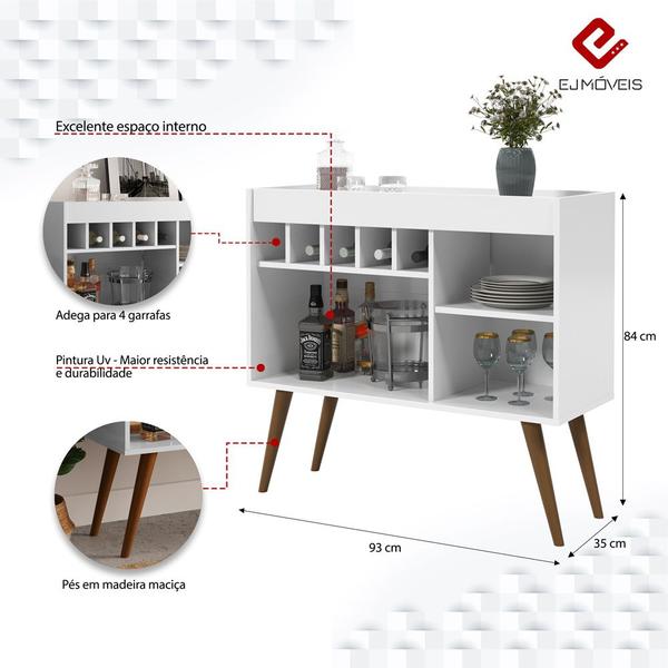 Imagem de Aparador 5 Adegas e Taças New Odin Sala Cozinha Branco EJ Móveis