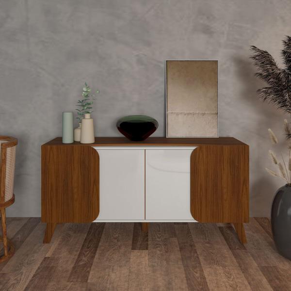 Imagem de Aparador Balcão Armário Buffet Com 4 Portas Elegance  Cedro  Off White - Móveis Leartam