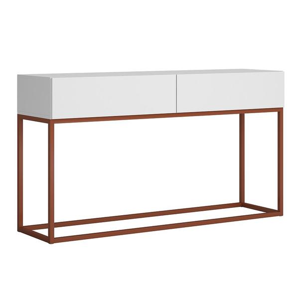 Imagem de Aparador Bancada Buffet Eros 110cm C/Gavetas Para Recepção Sala Escritorio Pes de Ferro Cobre