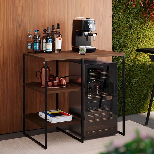 Imagem de Aparador Bar Buffet Adega Industrial Bourbon 80cm - Preto/carvalho - Iron Wood