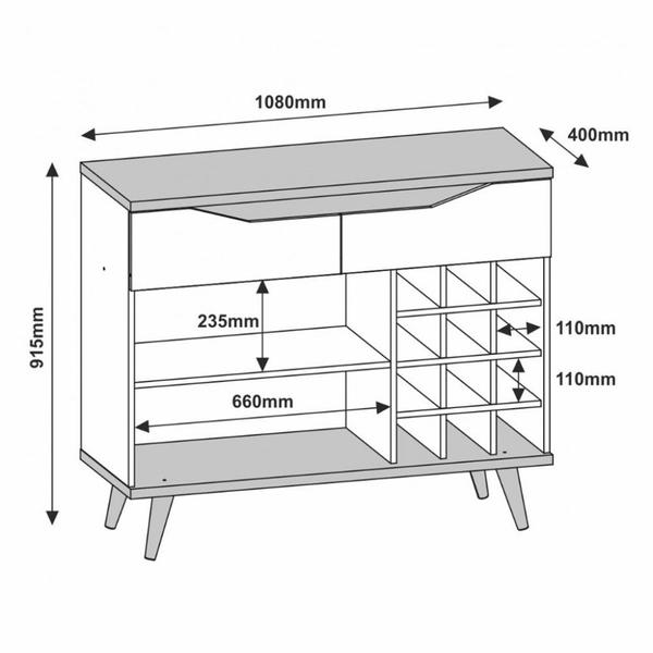 Imagem de Aparador Bar para até 12 Garrafas 2 Gavetas Grace Casa D