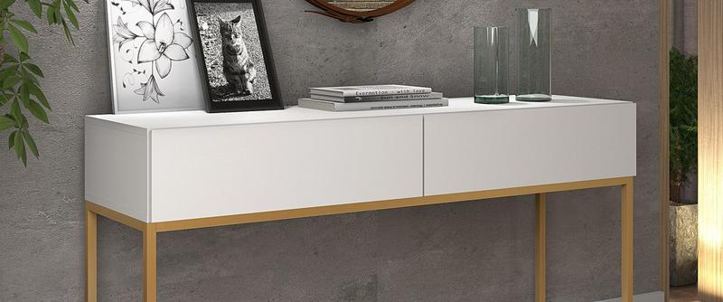 Aparador Buffet 02 Gavetas Industrial Linha Alta Moderno Branco Dourado - LCN Moveis Imagem de Aparador Buffet 02 Gavetas Industrial Linha Alta Moderno Branco Dourado