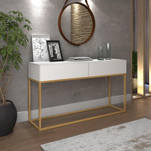 Aparador Buffet 02 Gavetas Industrial Linha Alta Moderno Branco Dourado - LCN Moveis Imagem de Aparador Buffet 02 Gavetas Industrial Linha Alta Moderno Branco Dourado