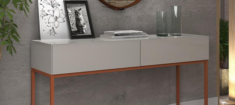 Imagem de Aparador Buffet 02 Gavetas Industrial Linha Alta Moderno Off White Cobre