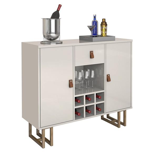 Imagem de Aparador Buffet 02 Portas Industrial Linha Alta Moderno OffWhite com Dourado