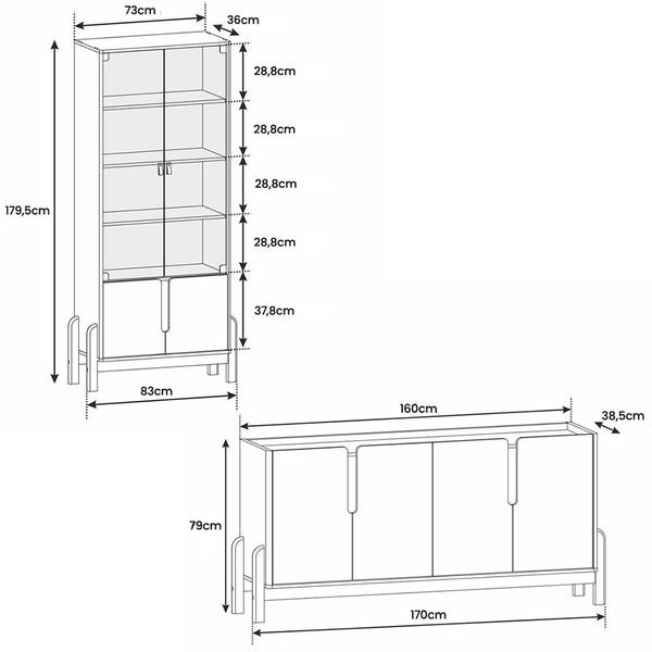 Imagem de Aparador Buffet 170 Com Cristaleira Lizz Pés Madeira Maciça