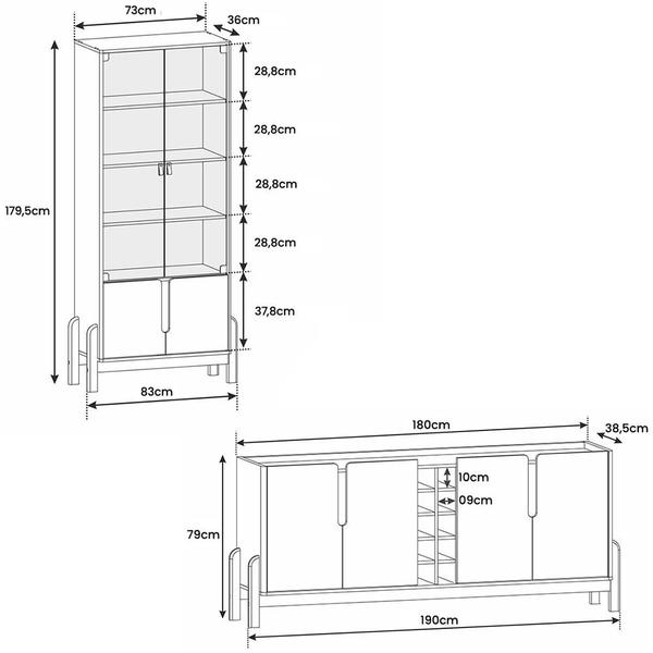 Imagem de Aparador Buffet 190 Com Cristaleira Lizz Pés Madeira Maciça