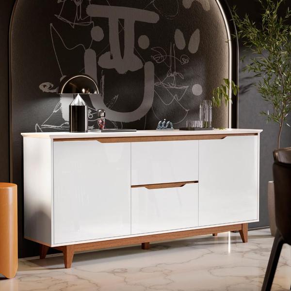 Aparador Buffet 2 Portas 2 Gavetas Branco Freijó Flex Flow EJ Móveis - E.J Imagem de Aparador Buffet 2 Portas 2 Gavetas Branco Freijó Flex Flow EJ Móveis