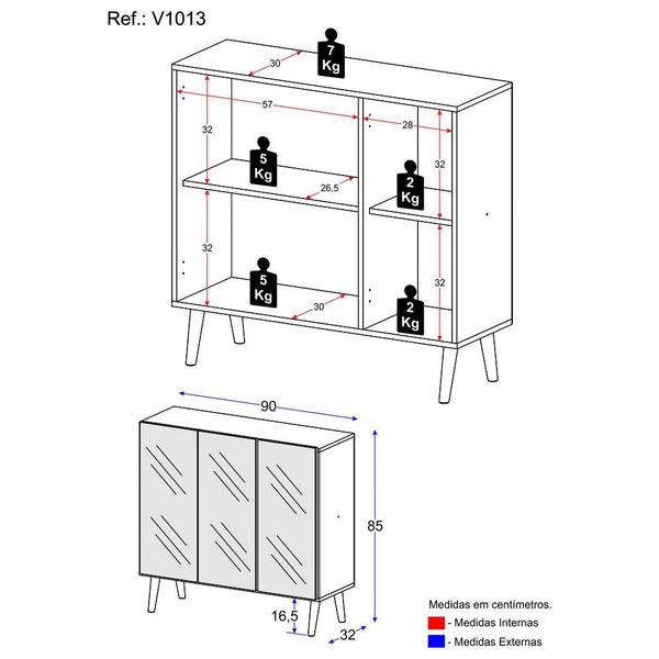 Imagem de Aparador Buffet 3 Portas com Espelho Retrô Vegas Multimóveis V1013