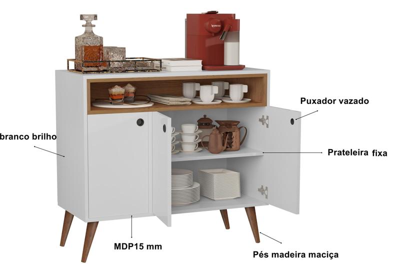 Aparador Buffet 3 Portas Theo Pés palito de madeira Cores - JM Casa dos Moveis Imagem de Aparador Buffet 3 Portas Theo Pés palito de madeira Cores - JM Casa dos Moveis