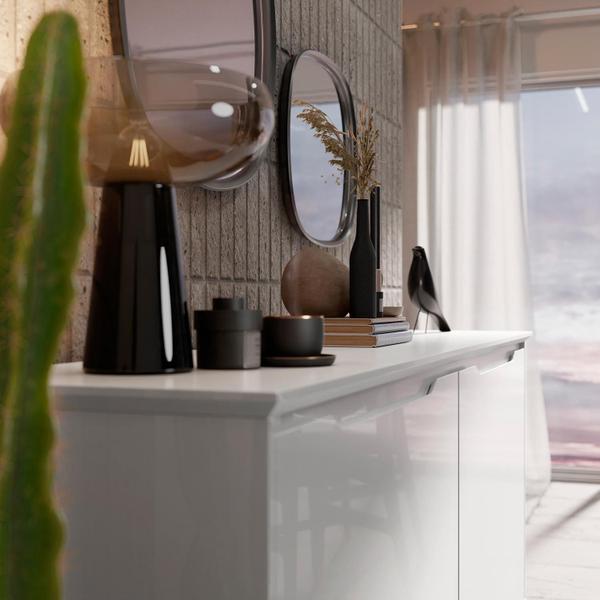 Aparador Buffet 4 Portas Branco Freijó Flex Fausto Shop JM - E.J Imagem de Aparador Buffet 4 Portas Branco Freijó Flex Fausto Shop JM