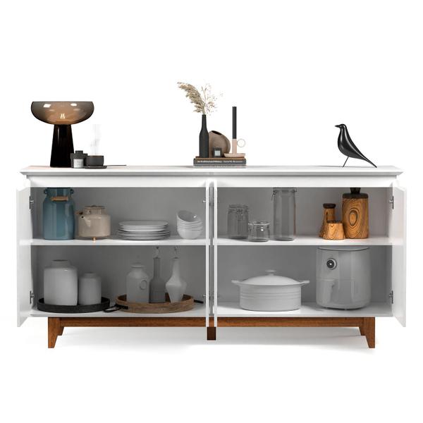 Aparador Buffet 4 Portas Branco Freijó Flex Fausto Shop JM - E.J Imagem de Aparador Buffet 4 Portas Branco Freijó Flex Fausto Shop JM
