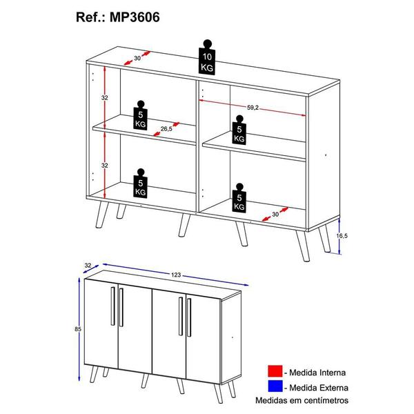 Imagem de Aparador Buffet 4 Portas com Pés Retrô Viena Multimóveis Rustic/Branco