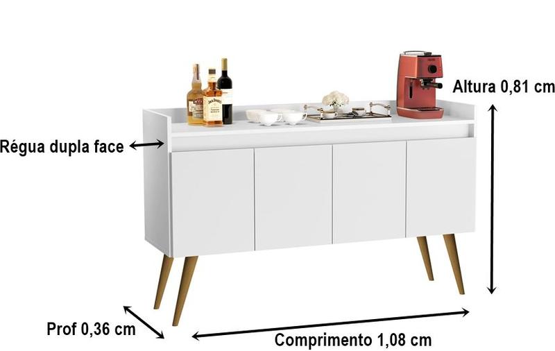 Imagem de Aparador Buffet 4 Portas Lux wood Prime Pés Palito cores - Comprar Moveis em casa