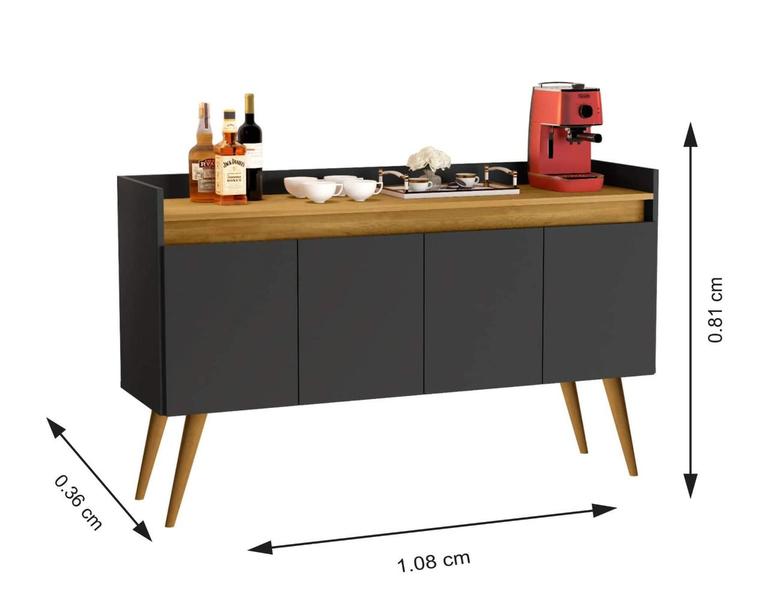 Imagem de Aparador Buffet 4 Portas Luxo Plus Preto / Madeirado - comprar moveis para sua casa