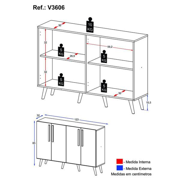 Imagem de Aparador Buffet 4 Portas Retrô Viena Multimóveis V3606