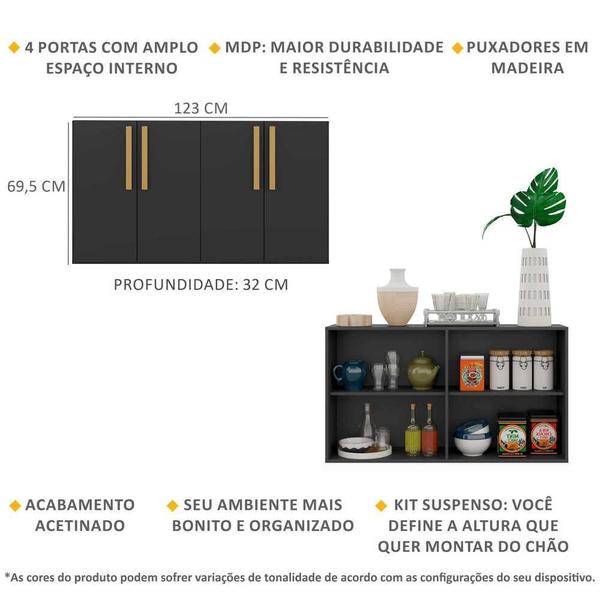 Aparador Buffet 4 Portas Suspenso Viena Multimóveis Preto/Natural Imagem de Aparador Buffet 4 Portas Suspenso Viena Multimóveis Preto/Natural