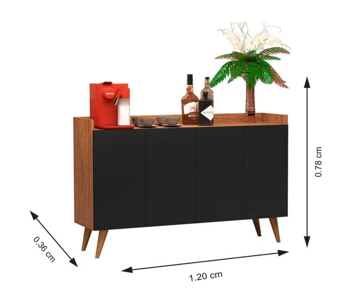 Imagem de Aparador Buffet Balcão Retrô Pés Palito madeira 4 Portas  Freijó ENVIA SOMENTE 01 UN