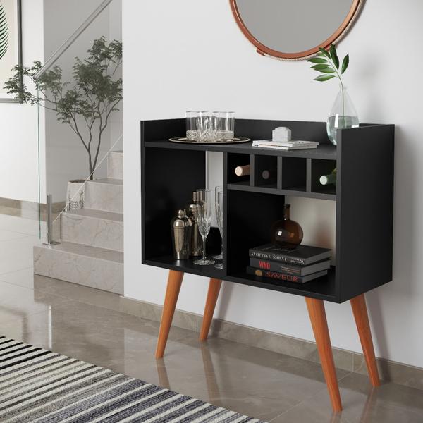 Aparador Buffet Bar Retro Rubi Com Adega / Suporte Pés Palito Cor Preto - QUALITY MOVEIS Imagem de Aparador Buffet Bar Retro Rubi Com Adega / Suporte Pés Palito Cor Preto - QUALITY MOVEIS