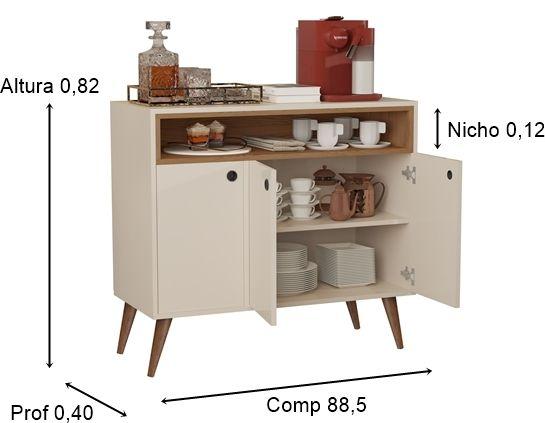 Imagem de Aparador Buffet Cantinho do Café Paris 3 Portas Pés Palito Com Nicho - Cores - MJM Casa dos Móveis