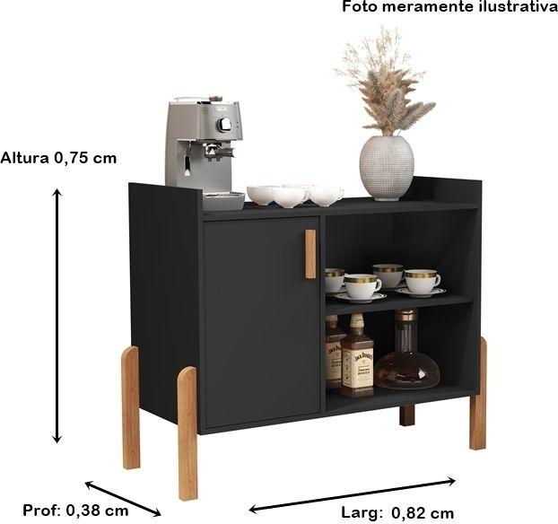 Imagem de Aparador Buffet Catinho do Café Pés Madeira Com Porta Gael Cor Preto - MJM Casa dos Móveis