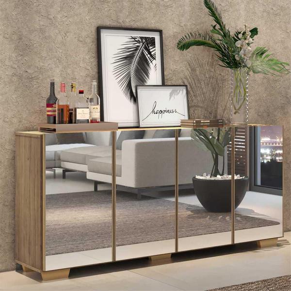 Aparador Buffet com Espelho Multimóveis Vegas com 4 Portas FG3560 Rustic/Natural Aparador Buffet com Espelho Multimóveis Vegas com 4 Portas FG3560 Rustic/Natural