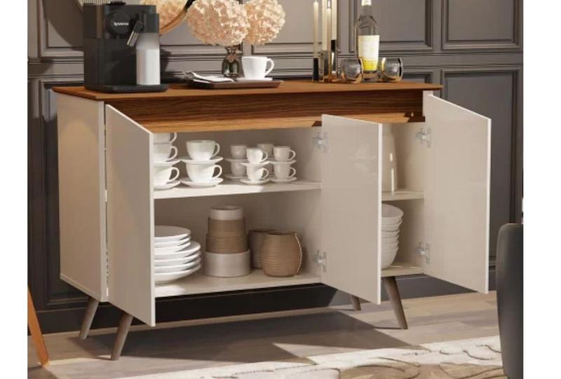 Aparador Buffet Encanto 3 Portas Retrô OffWhite Com Freijó - Rede Móveis Imagem de Aparador Buffet Encanto 3 Portas Retrô OffWhite Com Freijó
