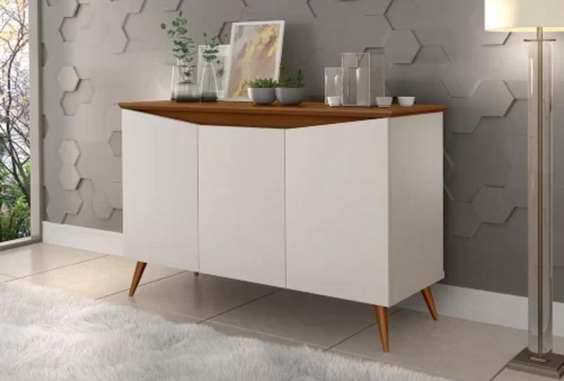 Aparador Buffet Encanto 3 Portas Retrô OffWhite Com Freijó - Rede Móveis Imagem de Aparador Buffet Encanto 3 Portas Retrô OffWhite Com Freijó