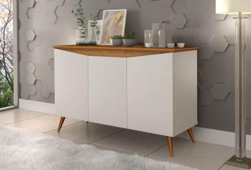 Imagem de Aparador Buffet Encanto 3 Portas Retrô OffWhite Com Nature