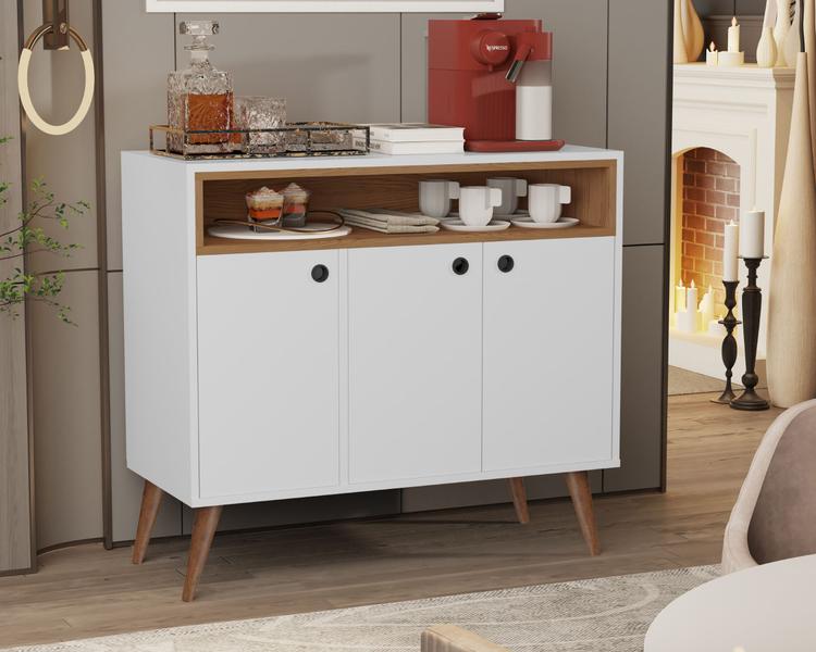 Aparador Buffet França 3 Portas Branco / Freijó - Comprar Moveis em Casa - Comprar Móveis em Casa Imagem de Aparador Buffet França 3 Portas Branco / Freijó - Comprar Moveis em Casa