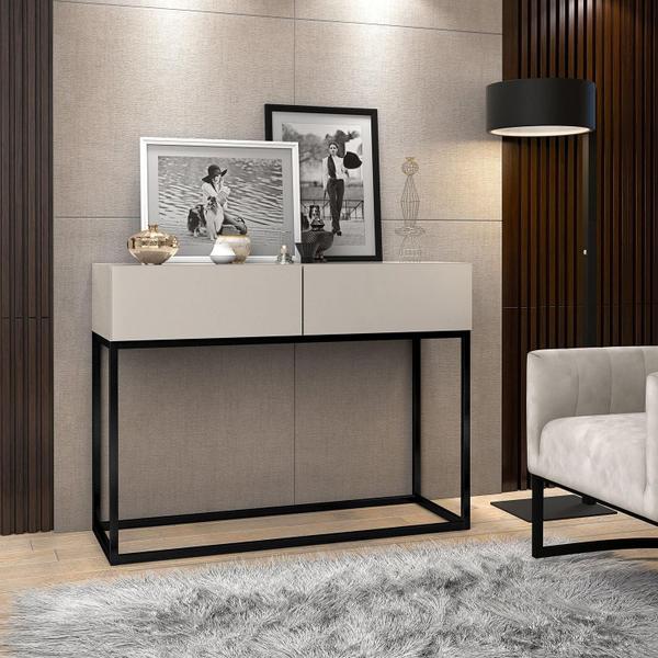 Imagem de Aparador Buffet Hall De Entrada Luxo Eros 02 Gavetas 90cm Off White Com Preto