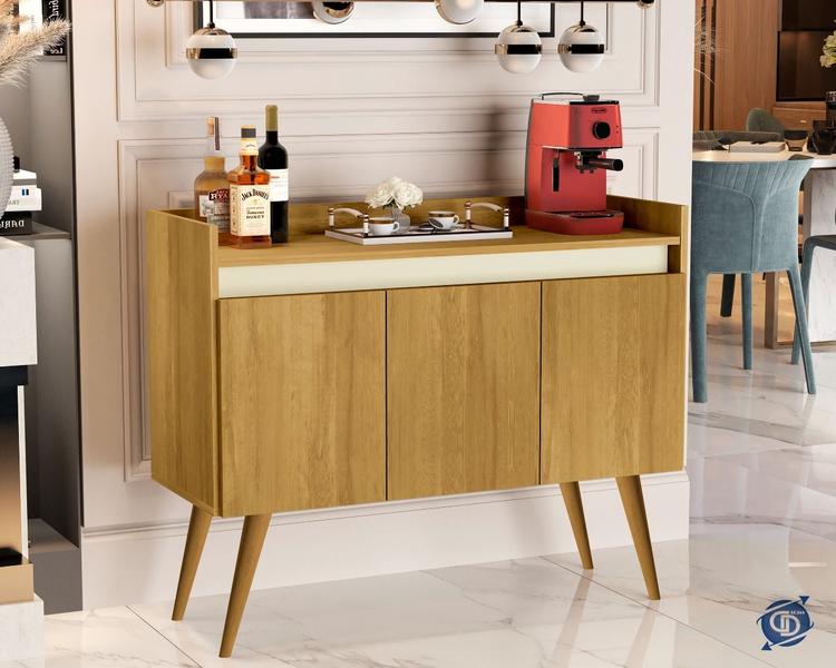 Imagem de Aparador Buffet Luanda 3 Portas Pés Palito Madeirado / Off white - Comprar Moveis em Casa