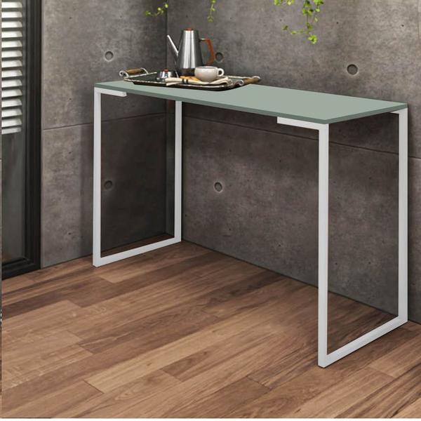 Aparador Buffet Mesa Café Office Sala de Jantar Ferro Branco Tampo MDF Verde Oliva - Ahazzo Móveis Imagem de Aparador Buffet Mesa Café Office Sala de Jantar Ferro Branco Tampo MDF Verde Oliva - Ahazzo Móveis