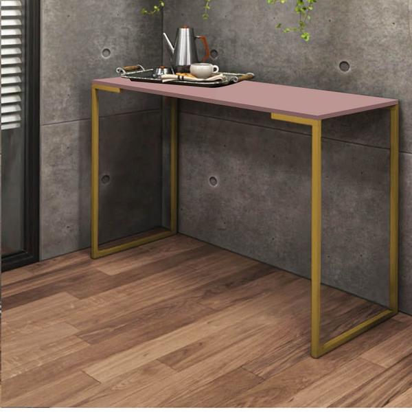 Imagem de Aparador Buffet Mesa Café Office Sala de Jantar Ferro Dourado Tampo MDF Rose Rosa Gold - Ahazzo Móveis