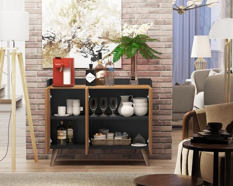 Aparador Buffet Palito Retrô 3 Portas Eternity Preto/Freijó - Comprar Móveis Em Casa Imagem de Aparador Buffet Palito Retrô 3 Portas Eternity Preto/Freijó