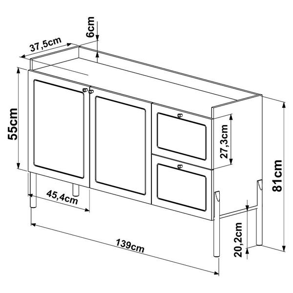 Imagem de Aparador Buffet Para Sala de Jantar 139cm Pés Madeira Moss A03 Hanover Roble - Lyam Decor